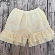 Лидер продаж, новые модели рубашек, одежда для детей, однотонная хлопчатобумажная полосатая футболка, шорты для плавания с оборками, шорты для девочек