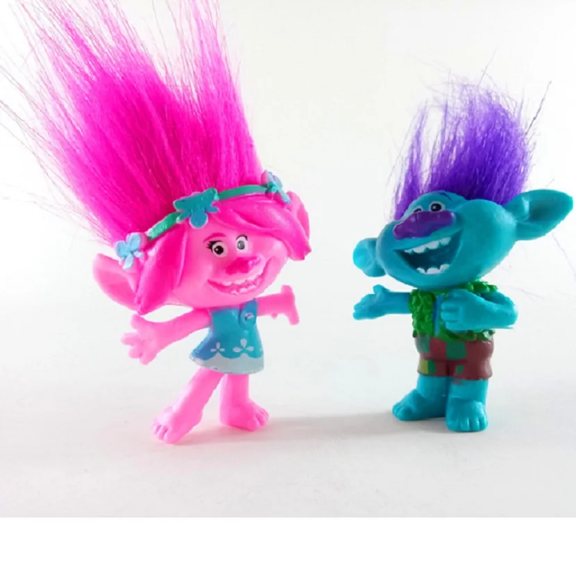 2pcs set 10cm Trolls Movie Dreamworks Toys Collectible Dolls Poppy Branch Long Hair PVC Trolls Action