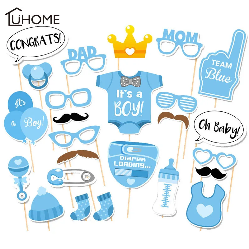 

25pcs Baby Shower Decoration Photo Booth Prop Hen Party Its A Boy Girl Photobooth Birthday Party Supplies Pink Blue