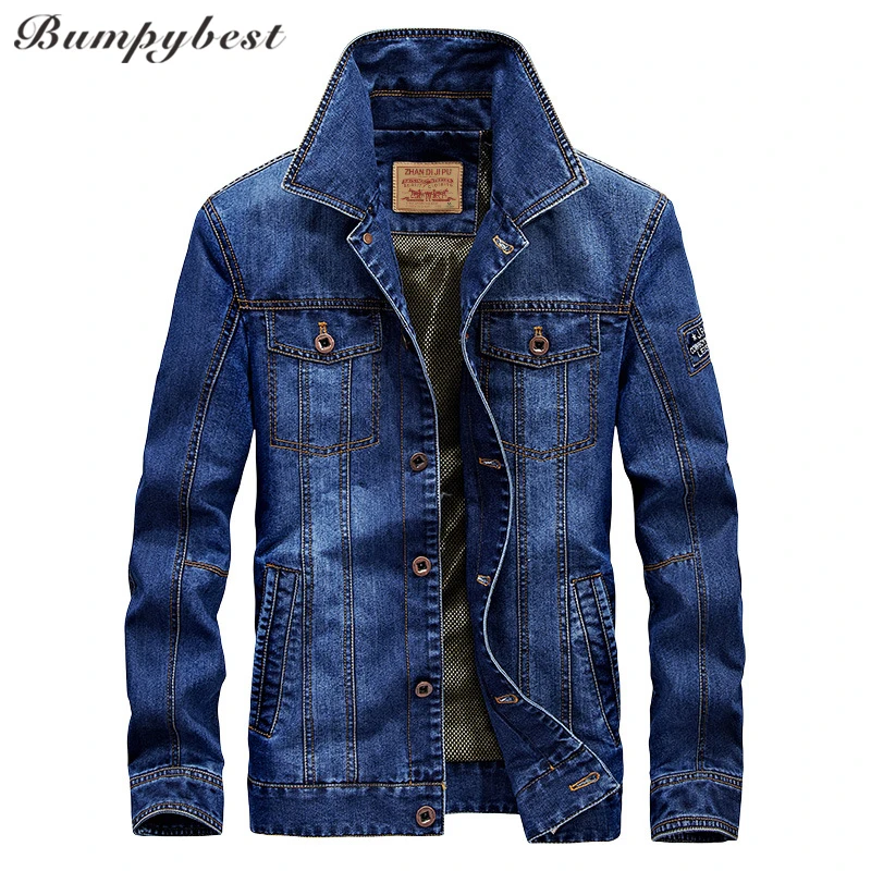 

Bumpybeast 2018 Mens jackets and coats Military style jeans jacket men coat Army Multi-pocket Denim men coat Asian size M-4XL