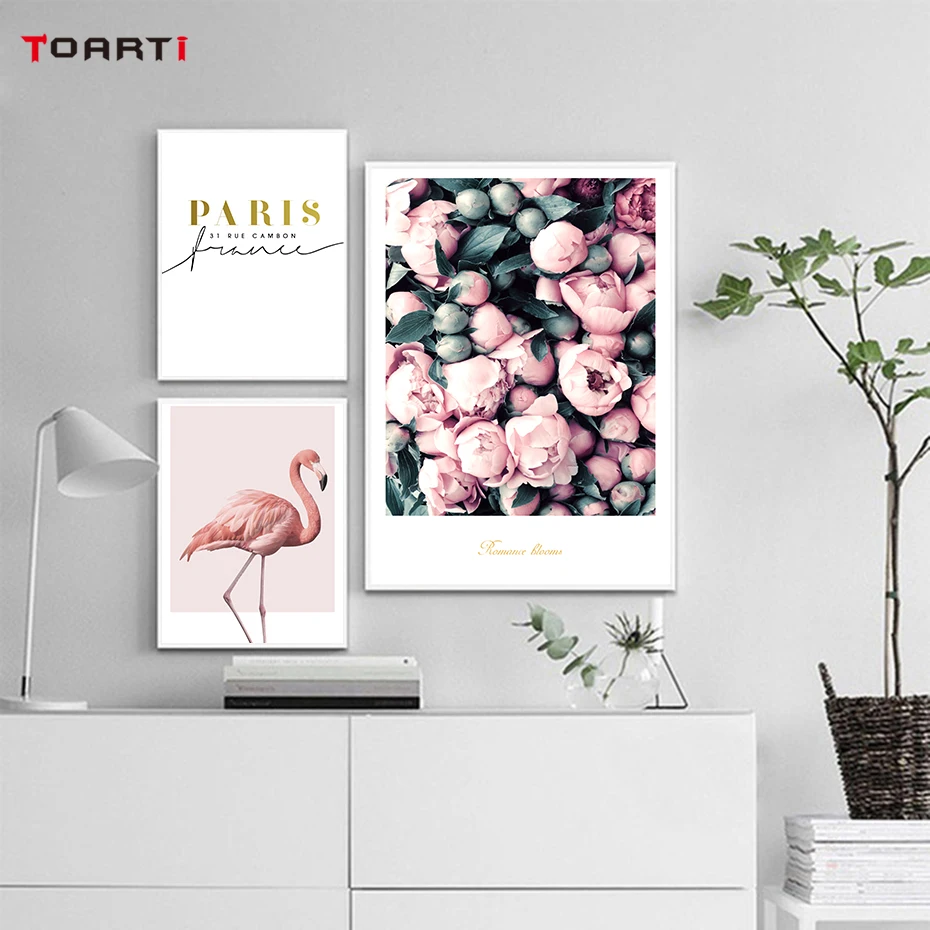 Modern Flowers Canvas Painting On The Wall Romantic Blooms Posters Prints Pink Flamingo Decorative Pictures For Living Room Home (3)