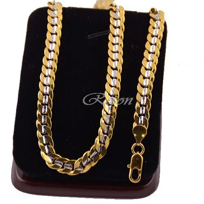 

1pcs 7mm 45cm-90cm Mens Women Unisex Yellow White Gold Color Link Necklace Curb Closed Chain Jewelry E95