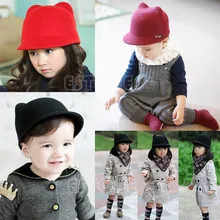 Милый стиль, шерсть с кошачьими ушками, войлочная одежда Панама для мальчиков и девочек, детские Дерби котелок, кепка для детей, Fedoras