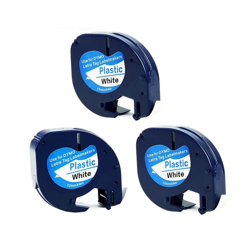 3PK Dymo plastic LT label tape 91201 DYMO Letra Tag Label Tape DYMO label printer 12mm*4m black ...