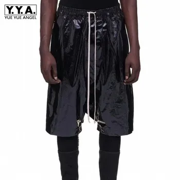 

Brand Runway Mens Short Black Patent Leather Drop Crotch Harem Pants Top Quality Hip Hop Casual Loose Fit Elastic Waist Shorts