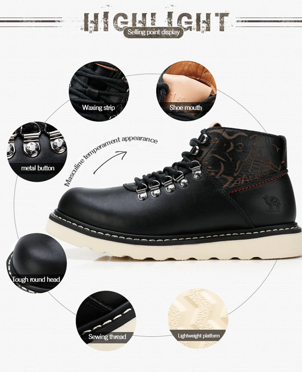 CAMEL/мужские осенние и зимние новые крутые черные повседневные ботинки; гибкие Ботинки martin из натуральной кожи; легкие удобные мужские ботинки