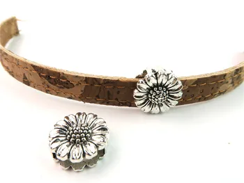 

For 10mm flat cord Licorice Leather Daisy Slider flat leather bracelet findings Antique Silver