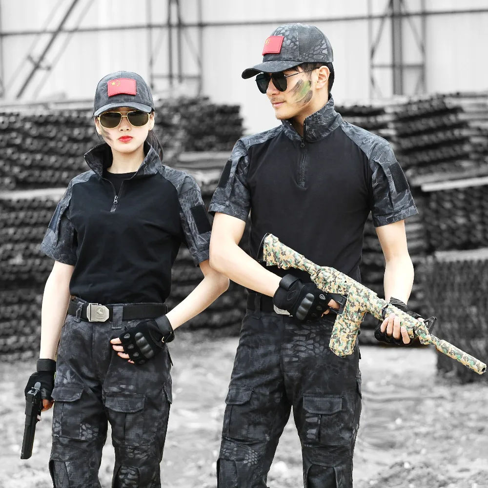 Мужская летняя рубашка с коротким рукавом брюки наколенниками военный
