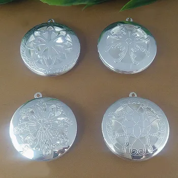 

32mm Round Locket Pendant Charms Filigree Essential Oil Aromatherapy Diffuser Perfume photo Locket Pendant DIY Making Silver ton
