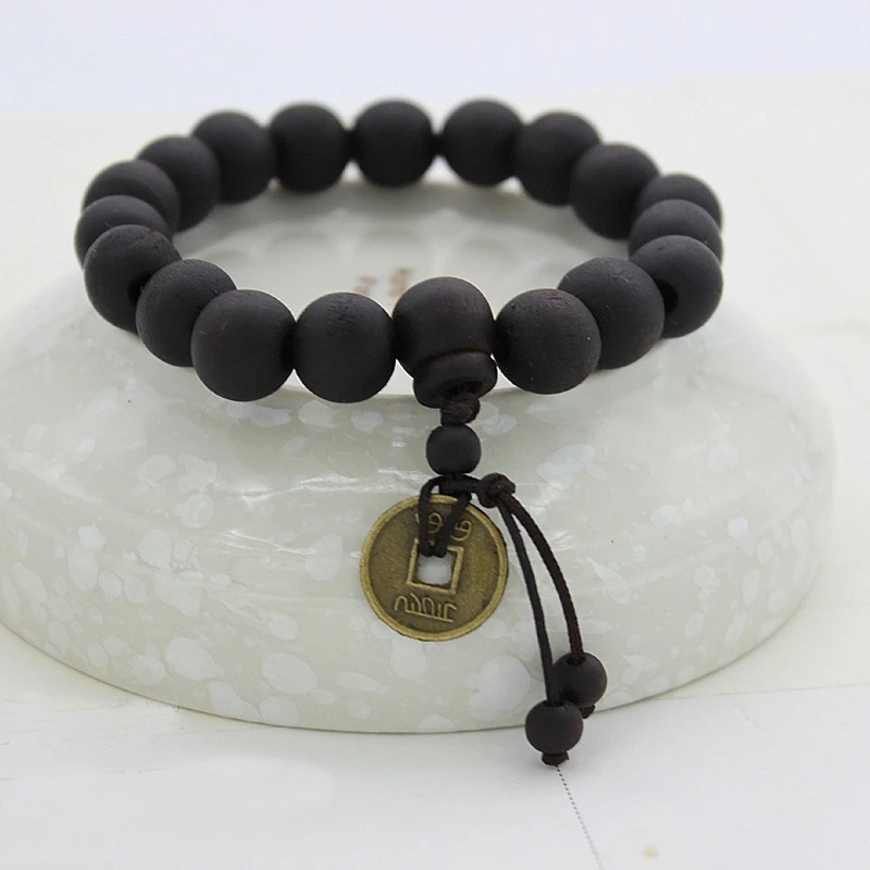 

Hot Tibetan Buddhist Unisex Black Prayer Beads Bracelet Coins Pendant Charm Wrist Bangle Jewelry Gift
