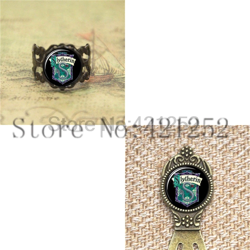 Slytherin Crest House Necklace, Keyring, Bookmark, Cufflink, Earring Set - Hogwarts Merchandise image 5