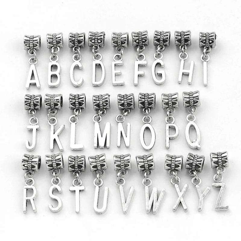 

Free Shipping 26pcs/lot Mixed Letter Charms Floating Dangle Beads Fit European Pandora Snake Chain Bracelets