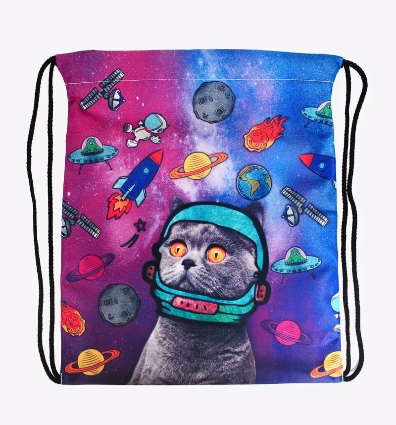 Космические кошки 3D печать мини рюкзак женские сумки модная сумка на шнурке mochila feminina дорожная сумка рюкзаки sac a dos