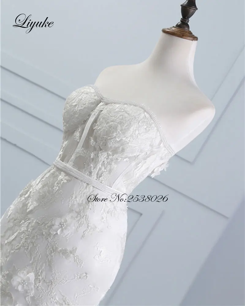 Liyuke высокое качество цветочный принт свадебное платье в стиле "Русалка" Аппликация из кружева, вышитая бисером жемчугом Ручная работа Элегантное свадебное платье с открытыми плечами