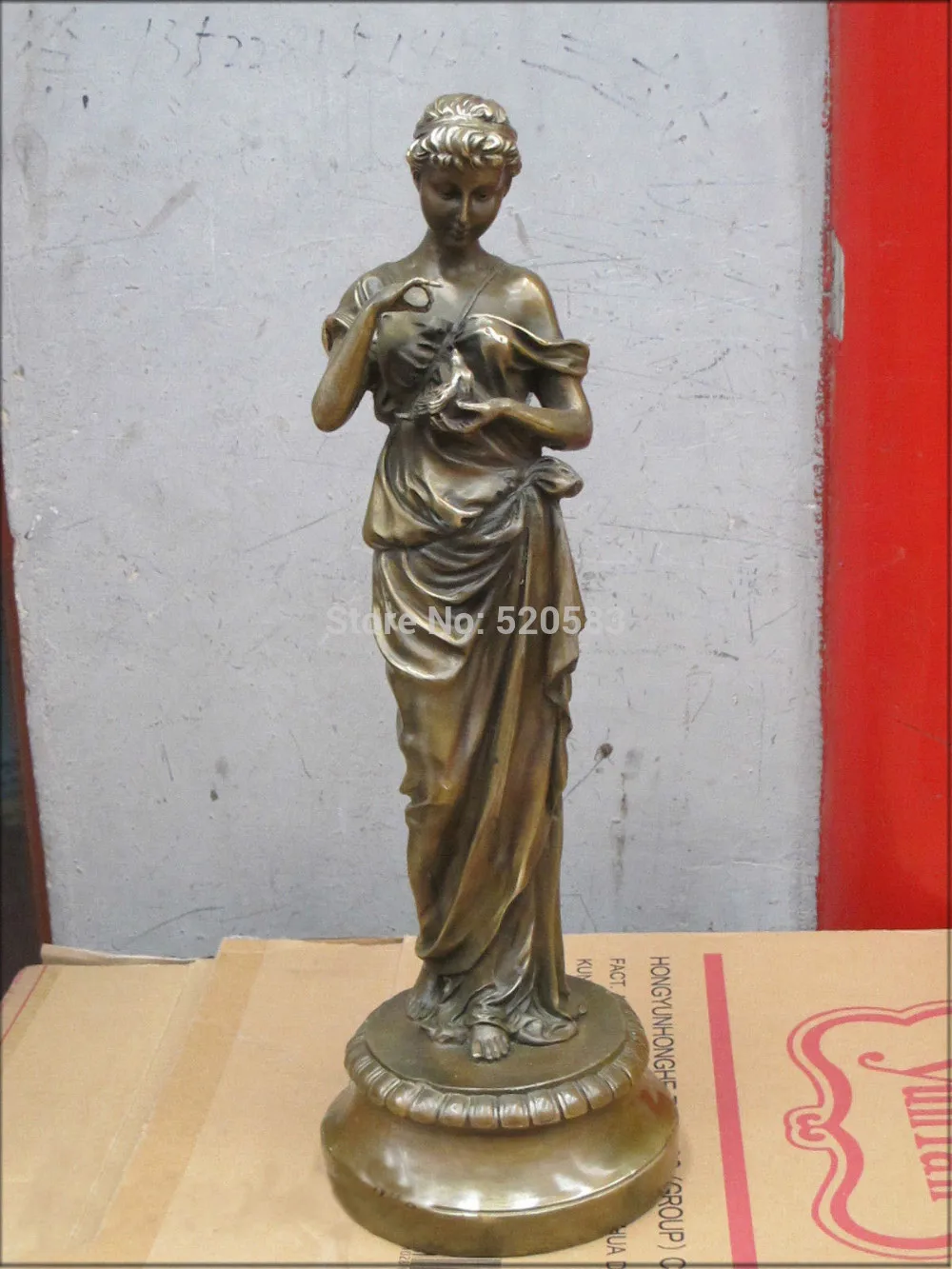 

23"Western Art sculpture Bronze Statue beauty Feed the birds belle women