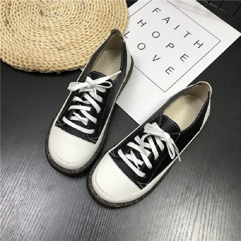 

2019 spring round head tie casual soft bottom low to help big head women's shoes small fresh single shoes