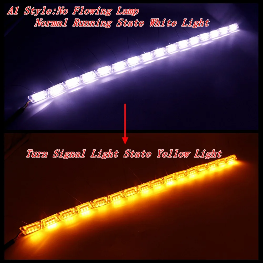 Tak Wai Lee 2X автомобильный гибкий белый/янтарный светодиодный DRL дневные ходовые полосы лампа сигнал поворота струящиеся капли воды рулевая панель фары - Цвет: A1 Style