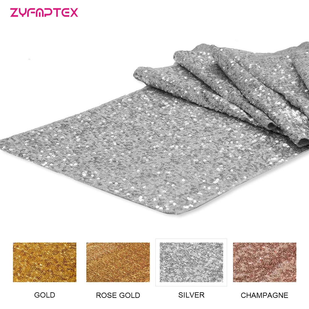 

ZYFMPTEX High Density Sparkly Sequin Table Runner Rose Gold Champagne Silver Colors For Wedding Party Christmas Tablecloth Decor