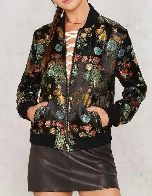 2017 Woman New Black Flower Embroidered Satin Effect