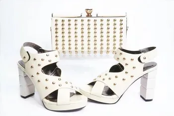 

Hot sale white women pumps with beadings decoration african shoes match handbag set for dress X23