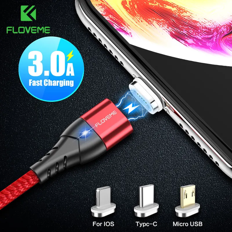 FLOVEME 3A Magnetic USB Cable For iPhone Micro USB Type C Cable Fast Charging Magnet Charger Micro usb Cable For Samsung Xiaomi