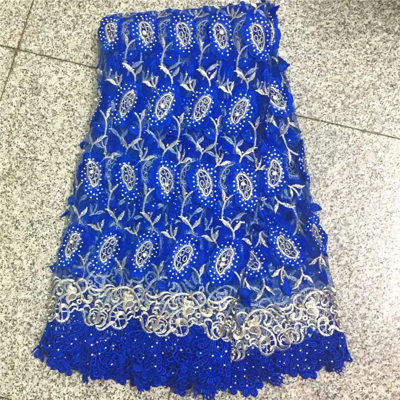 

Hot sale beautiful French Lace Royal blue Embroidered Net Lace African Nigeria Cord Tulle Lace Fabric For Evening Dress NLY24-4