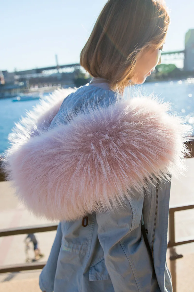 2016 Fur Warm Love New Winter Coat Women 2016 Large Real Raccoon Fur Collar Hooded Trench Casual Long Outerwear Ladies Coats Jac