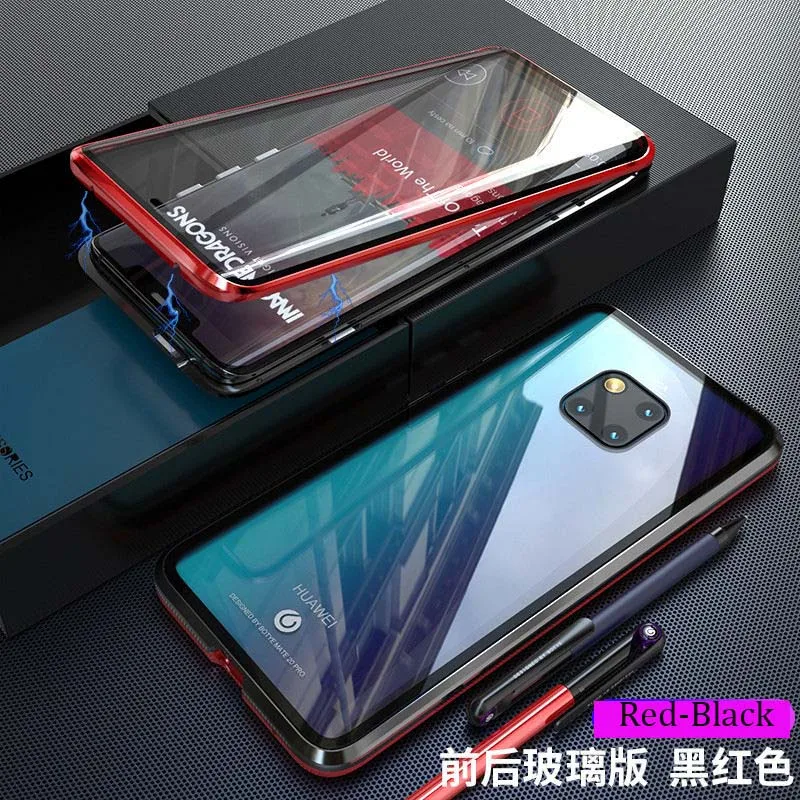 Для huawei P30 Pro Магнитный чехол p30pro Передний+ задний двухсторонний чехол из закаленного стекла для huawei mate 20 Pro металлический бампер чехол - Цвет: red-black