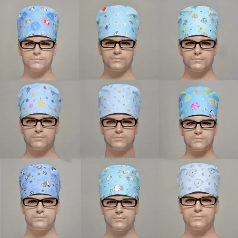 

2 pcs Men Surgical Caps 100% Cotton Printing Dentist Caps Hospital Man Design Nurse Caps Uniform Adjustable Surgical Cap