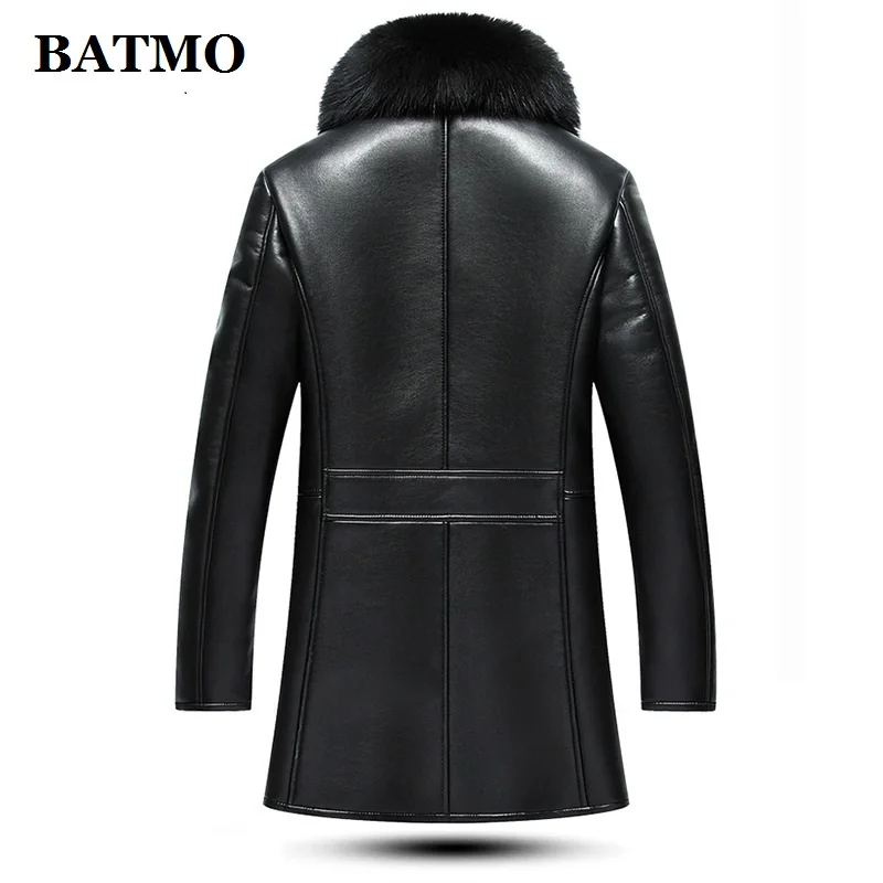 BATMO Новое поступление зимнее высококачественное Мужское пальто из натуральной кожи с воротником из лисьего меха, мужские зимние шерстяные парки AL18