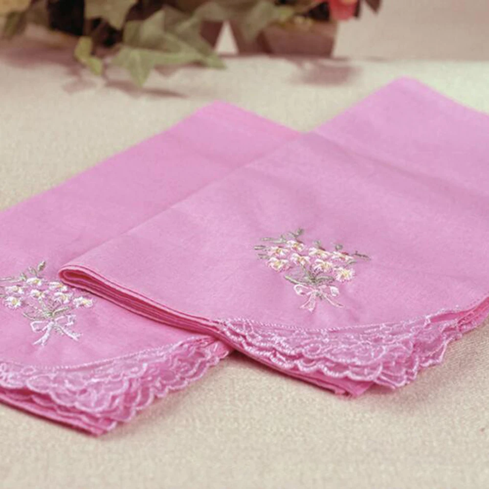  Handkerchief 12 Pcs Cotton Floral Embroidered Scarf Printed Lace Square Towel Women Children Scarf 