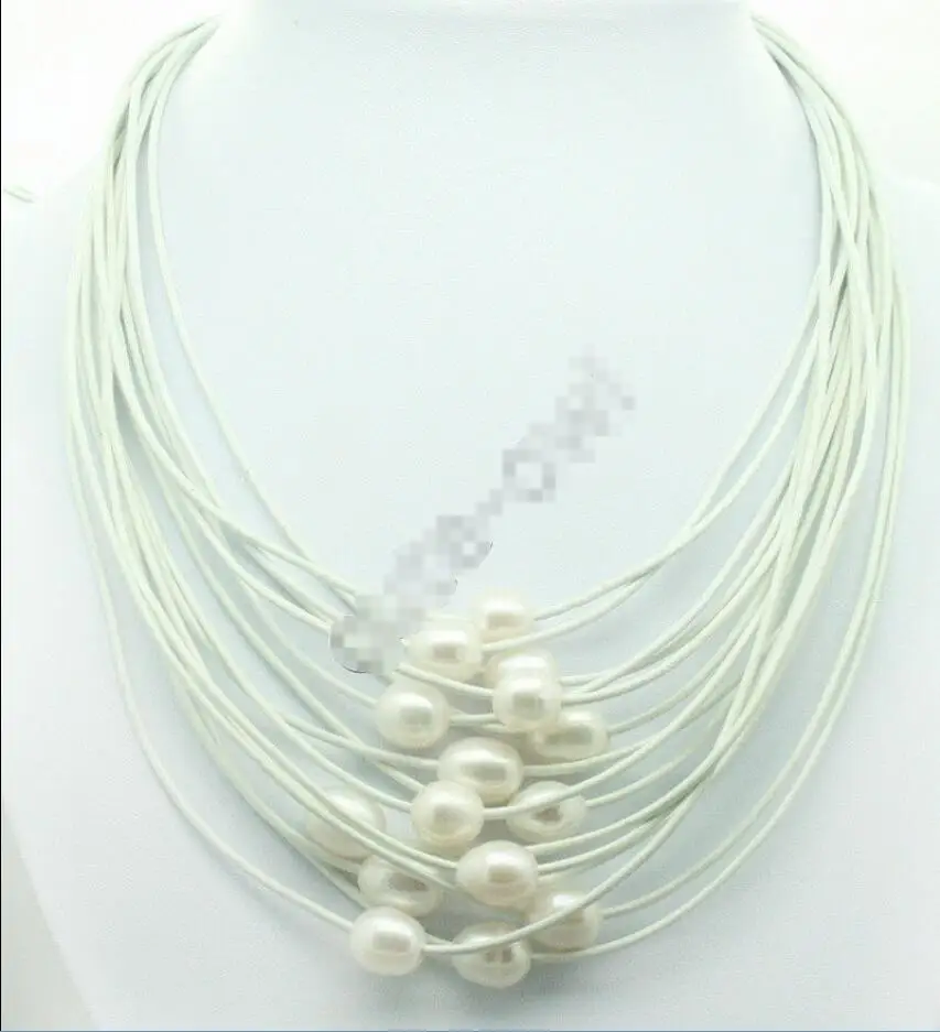 

Hot sell -@@@ Hot sale new Style >>>>>15 Row Natural White Akoya pearl White leather magnet Beauty Necklace -Top quality free sh