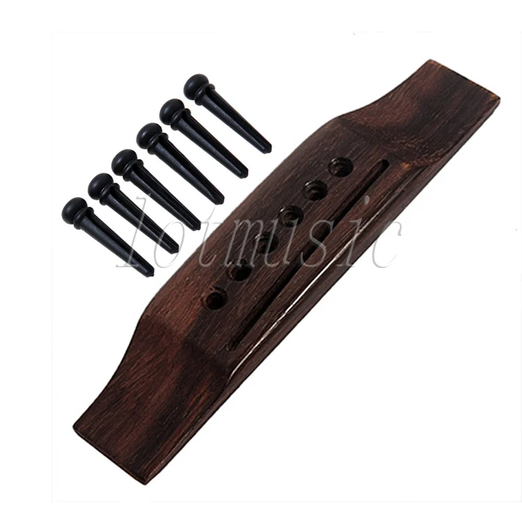 

New 1 Set of Acoustic Guitar Rosewood Bridge and Ebony Wood Bridge Pins 6 String Set