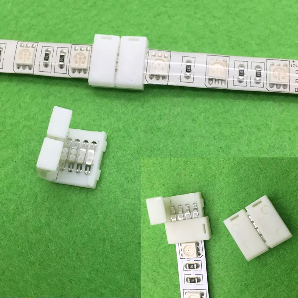 

5 PCS 5050 RGB Led Strip Connector 4 Pin Led Connectors No Soldering 10mm PCB board wire connection for 5050 RGB Strip