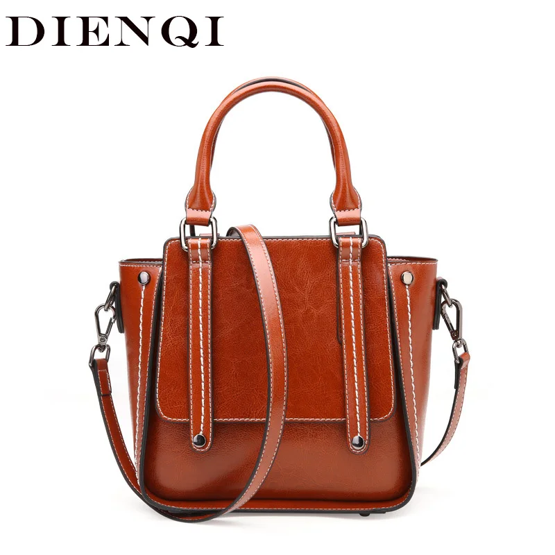 

DIENQI Trapeze Genuine Leather Messenger Bag Women Vintage Fashion Small Handbags Ladies Hand Bags Crossbody Bags for Women 2019