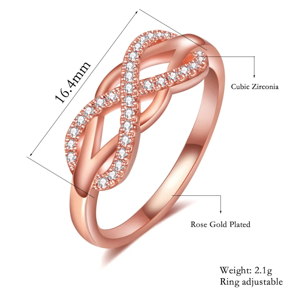 DEELAN кольца для женщин розовое золото серебро Цвет классический Бесконечность ювелирные изделия девушка мода вечерние Кристалл CZ кольцо любовь подарок на день рождения