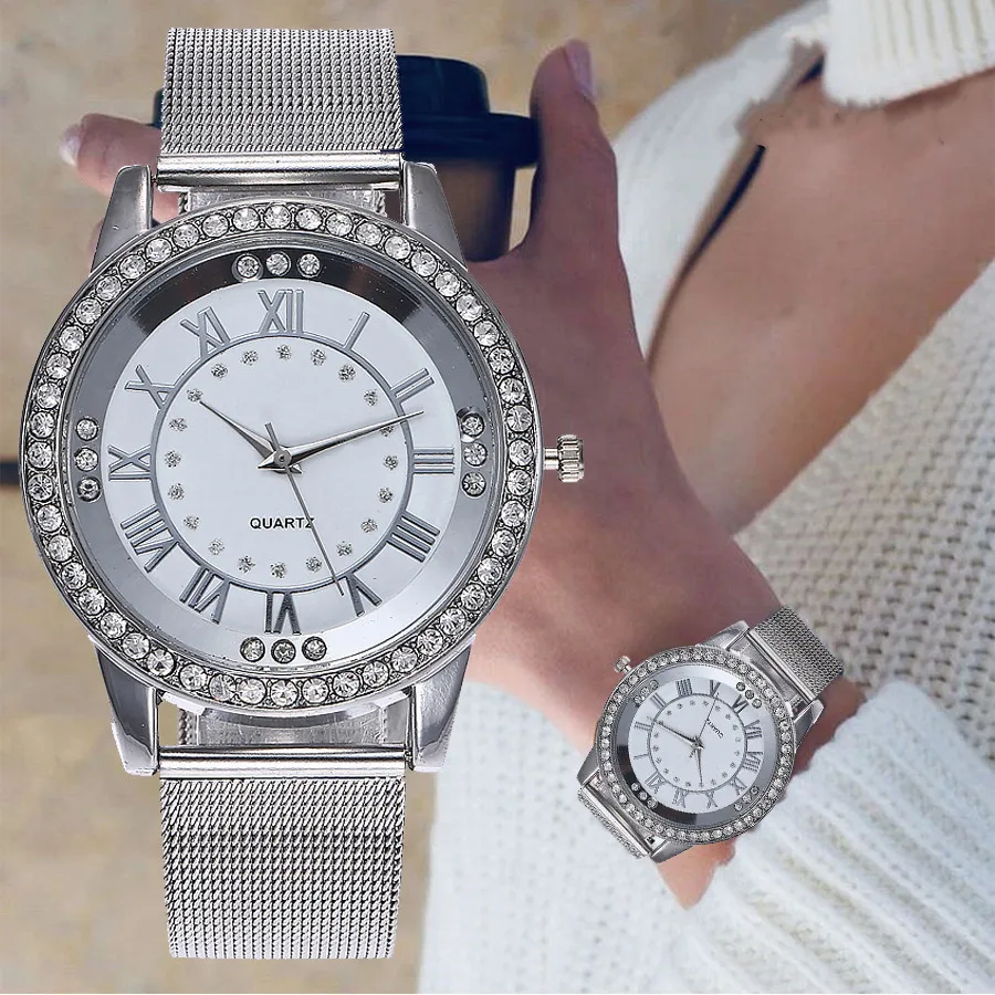 2019 Новый известный бренд серебряные повседневные Женева Кварцевые часы Женские металлические сетки из нержавеющей стали платье часы Relogio