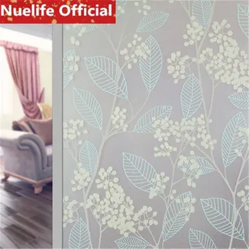

60x200cm Leaf floret pattern frosted glass film bathroom living room balcony door door impervious sunshine window film