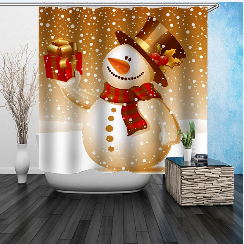 NHBR Shower Curtain Christmas Snowman Design Waterproof Bathroom Fabric