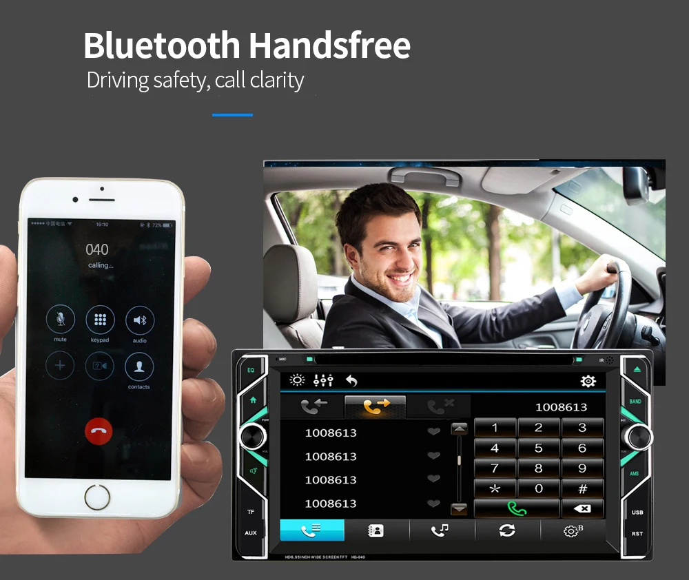 Perfect HG040 2 Din 6.95 inch Bluetooth Car Stereo DVD Player for Toyota Supports Hands-free Call FM Radio Function 5