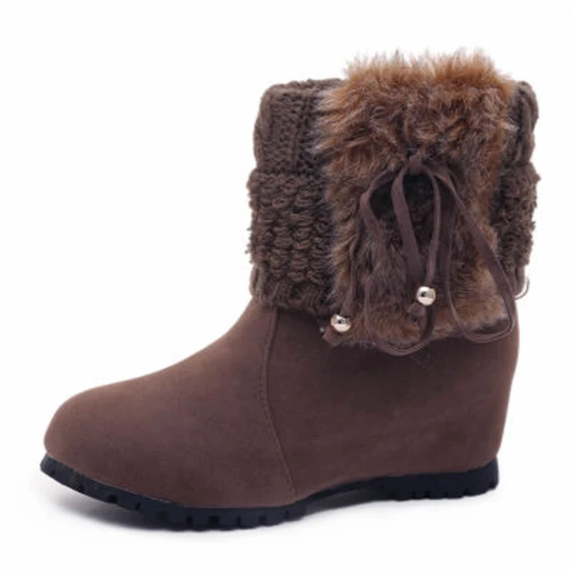 

2018 Fashion Chinese Folk Style Knitted Wool Women's Fringe With Increased Height Boots Short Frock Female Heels Boots NO.151