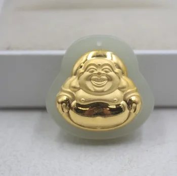 

Certificate Fine 24K Yellow Gold &Hetian Jade Pendant Big Belly Buddha Buddha 26*25mm Women