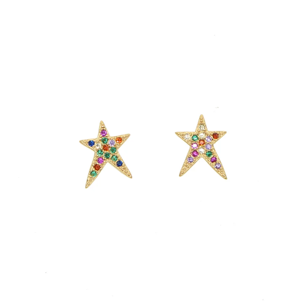 

2019 new arrived minimal delicate lovely star earring stud girls micro pave rainbow colorful cubic zirconia cz cute stunning ear