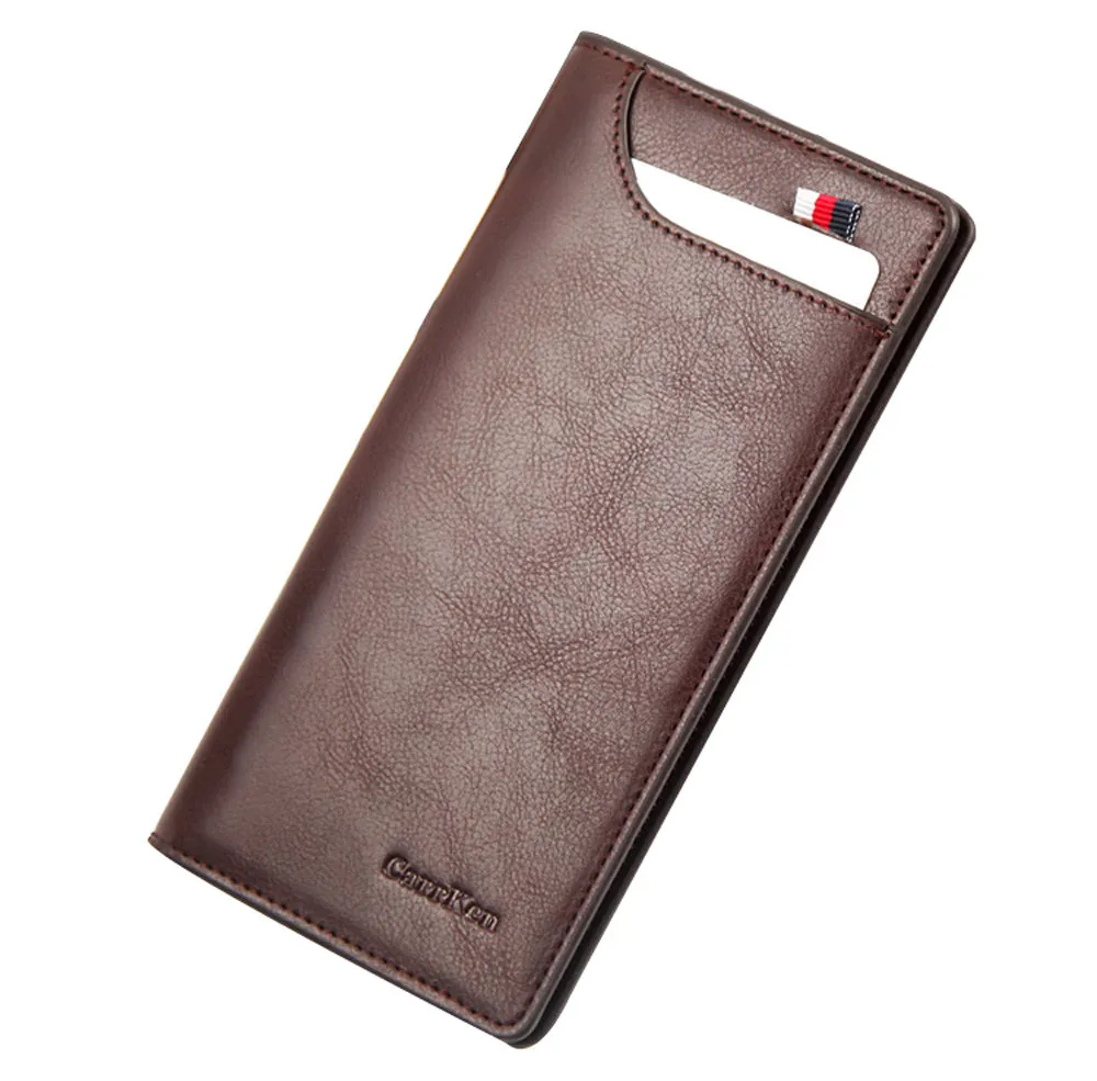 Мужской кошелек из натуральной кожи, однотонный винтажный кошелек с открытым узором Личи с несколькими картами, BW - Цвет: Brown