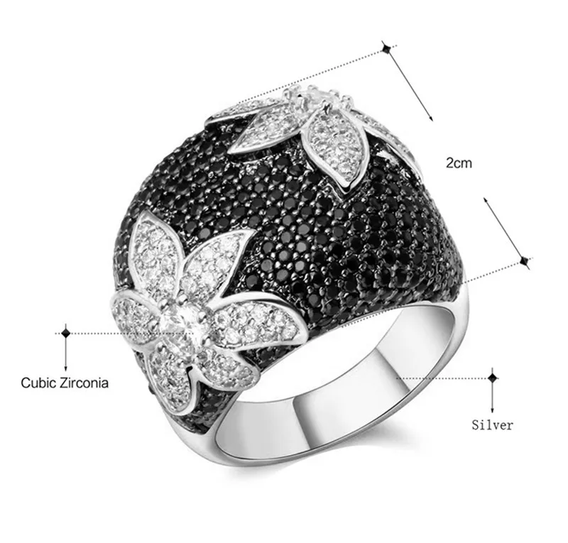 Очаровательное кольцо с камнем, черный циркон, модные женские свадебные ювелирные изделия в виде цветка, Черное золото, обручальные кольца, Bague Femme