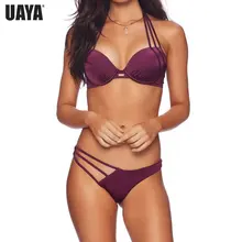 UAYA Hollow Backless Bandage Solid Swimwear Sexy Bikini 2019 New Swimsuit Women Swimwear Bikini Set Push Up Swim Suit Women black hollow bikini set swimwear