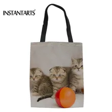 INSTANTARTS женский многоразовая сумка для покупок на холсте, милые скотиш Фолд с принтом "кошки" сумка Eco для Для женщин Многоразовые Пакеты для фруктов женские Повседневное Сумки из натуральной кожи