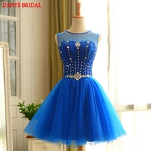 Azul real Vestidos de Coctel Cortos Para Mujer Sexy Coctail Vestido de Fiesta de Cristal Con Cuentas de Baile vestidos de coctel jurk