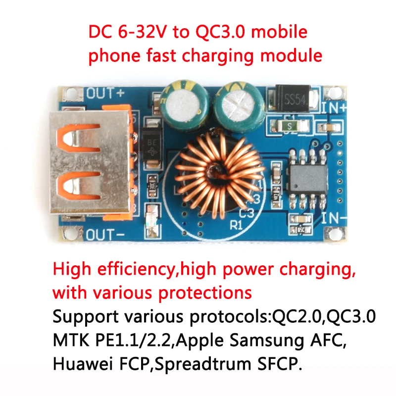 12V24V до 5В USB Поддержка устройство, док-станция Qualcomm QC3.0 максимальная 24W Регулируемый Мощность понижающий преобразователь модуль Input6V-32V QC2.0 AFC BC1.2 sfcp