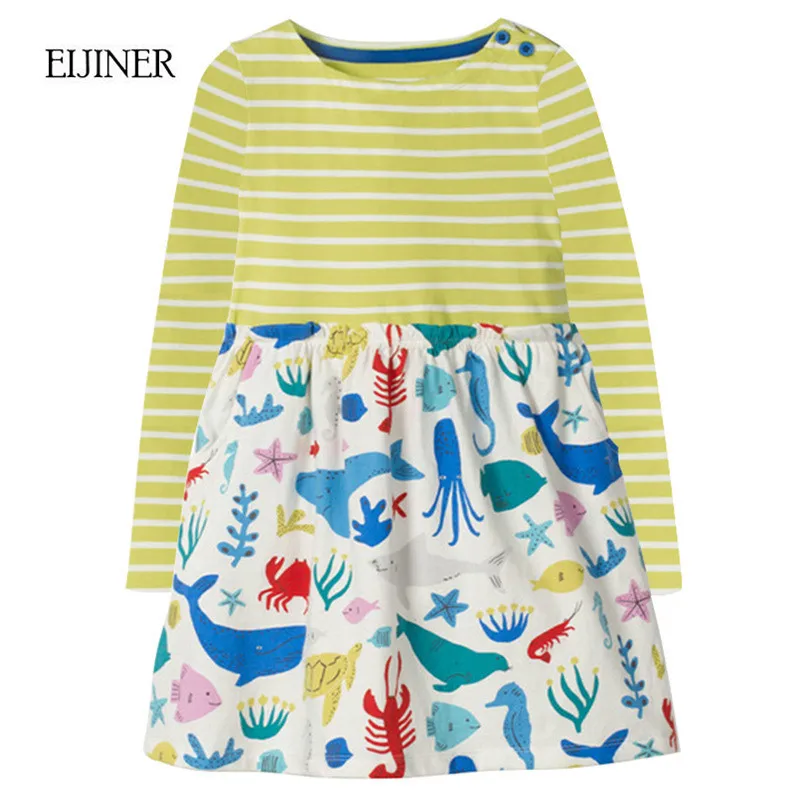 

Striped Patchwork Girl Dresses Long Sleeve Autumn 2018 New Cute Cartoon Children Clothing Kids Girls Dress Denim Kids Clothes